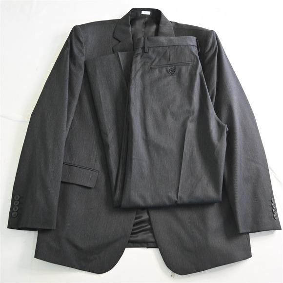 Calvin Klein XL 44L 33x32 Black Stripe‎ Wool Jacket Pants Suit